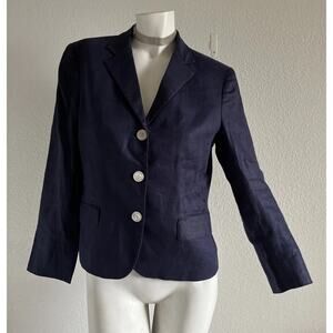Navy Lauren Ralph Lauren 100% Linen Blazer Womens 8
